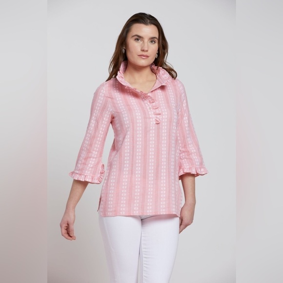 Rungolee Jacqueline Embroidered Cotton 3/4 Sleeve Blouse in Blue, XXS - Picture 5 of 6